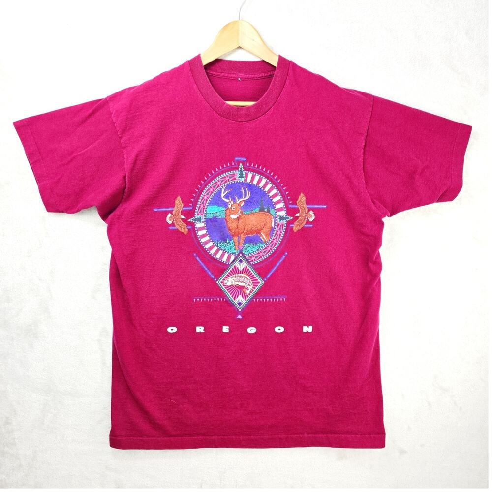 Vintage Heartland Apparel Oregon Shirt XL Red Deer Nature Puff Paint Aztec 90s